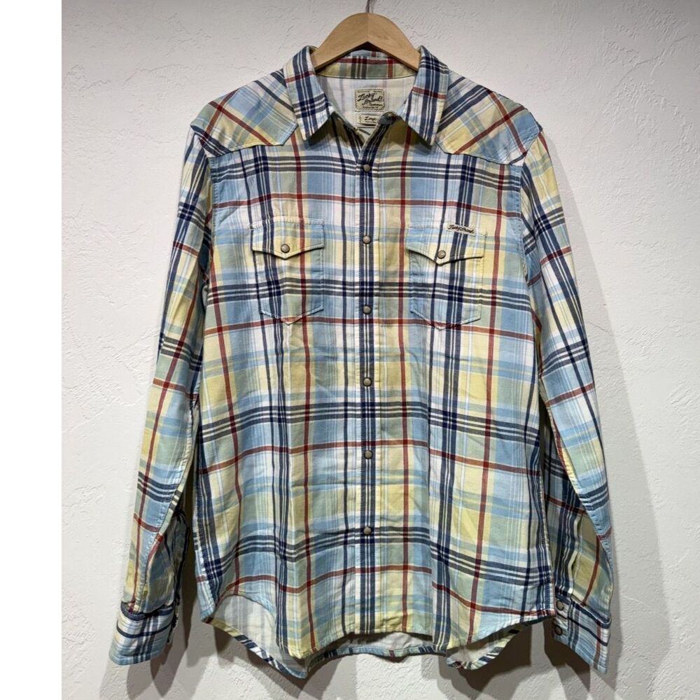 Lucky Brand Plaid Pearl Snap Button Western Shirt Mens Size Large